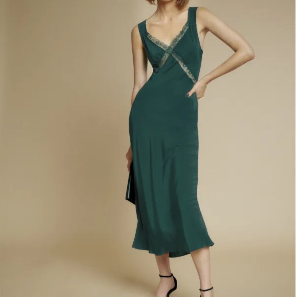 Reformation Provence Silk Dress Forest - Size M